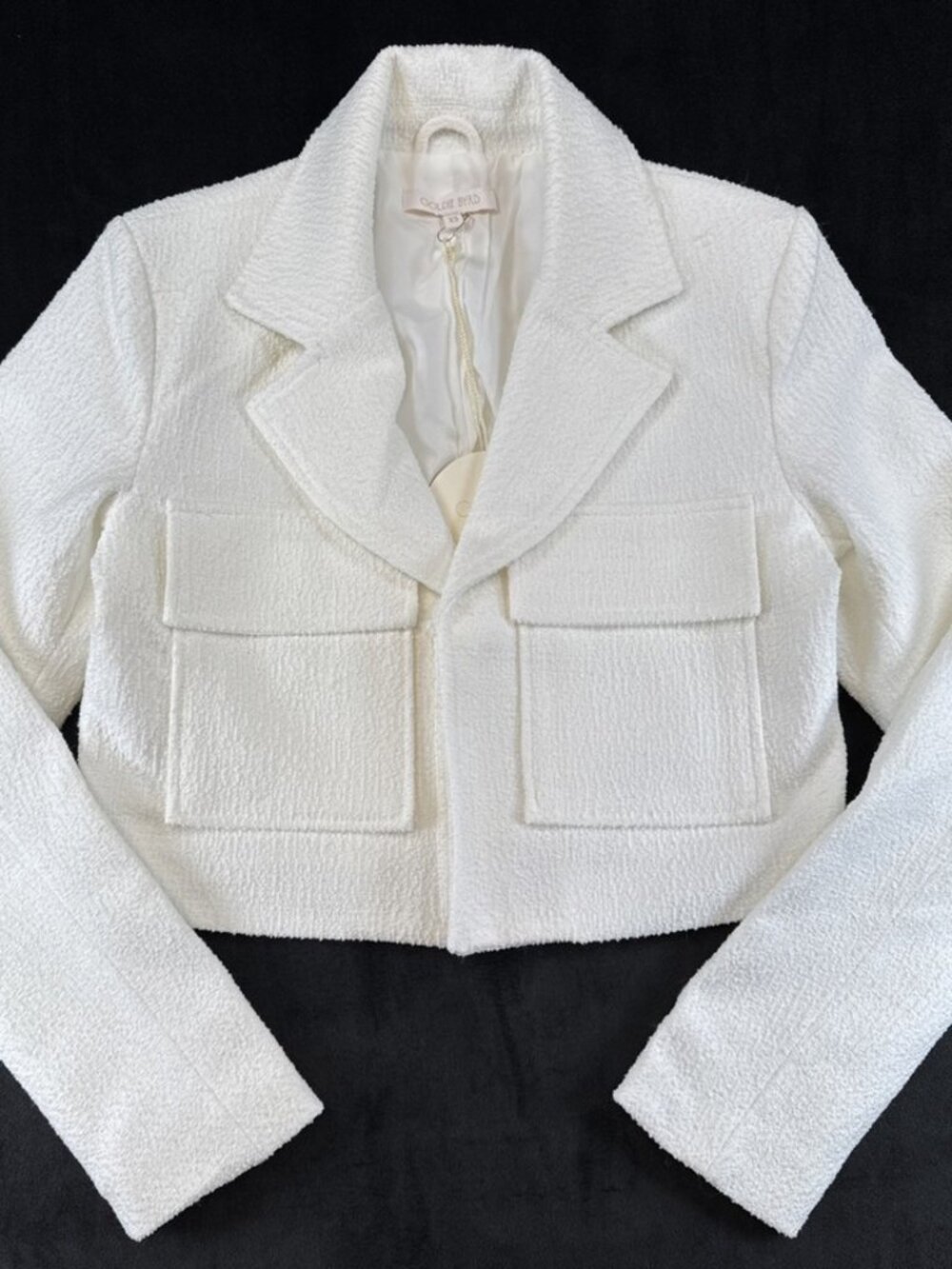 NWT Goldie Byrd Cropped Blazer Jacket White Short Zip, Size XS